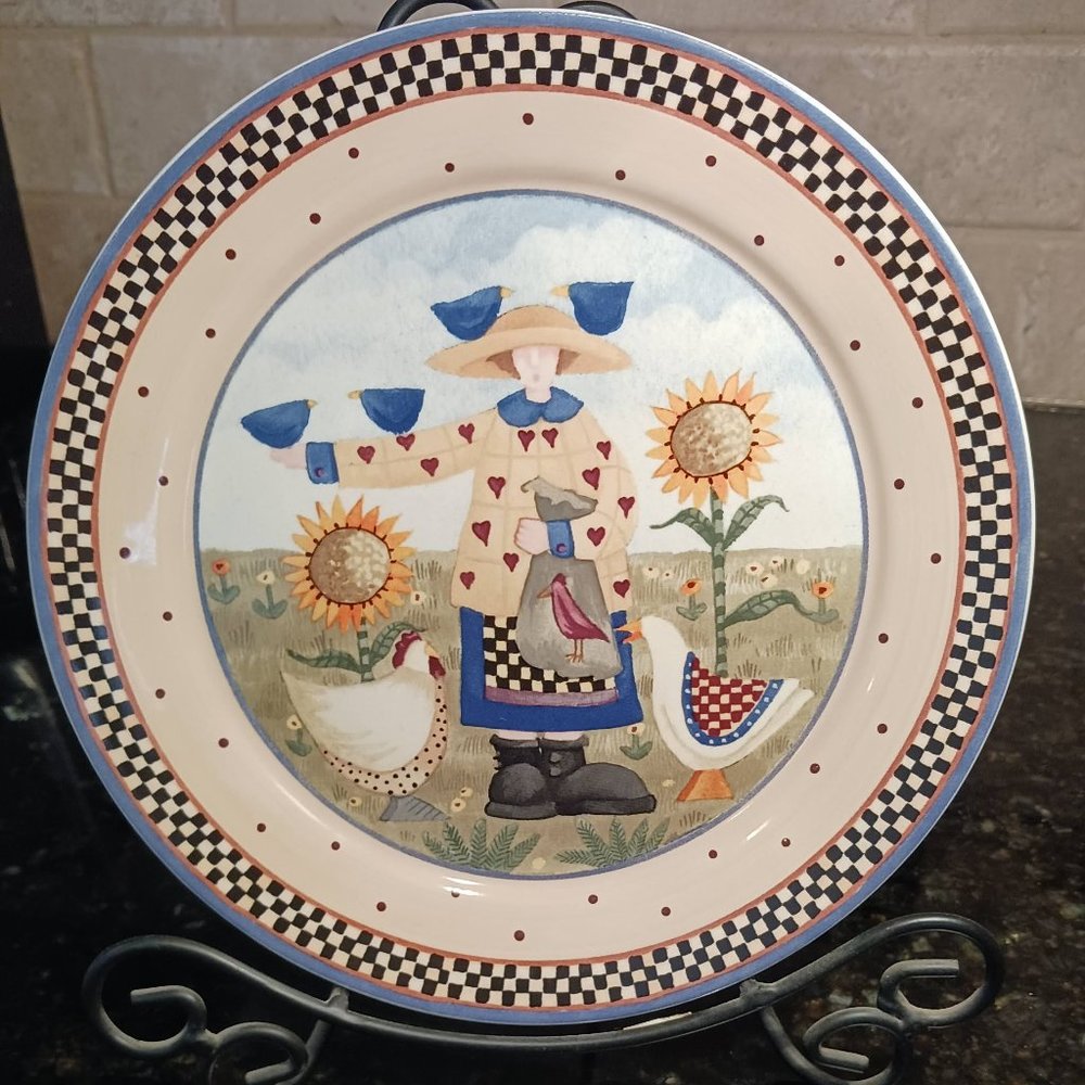 Williraye Studios Harvest/Fall plate with birds and sunflowers 8"